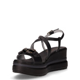 Sandalo in pelle con zeppa nero | Boscaini Scarpe