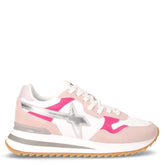 Tally sneaker in pelle e tessuto cipria bianco fuxia | Boscaini Scarpe