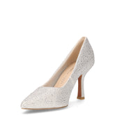 Décolleté in tessuto con strass quarzo argento | Boscaini Scarpe