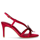 Sandalo in tessuto satinato con tacco fucsia | Boscaini Scarpe
