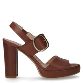 Sandalo in pelle con tacco cuoio - Sandali Con Tacco Donna | Boscaini Scarpe
