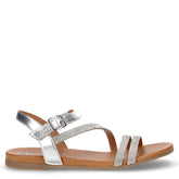 Sandalo in pelle con strass argento | Boscaini Scarpe