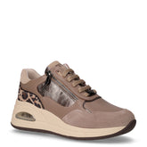 Sneaker in ecopelle e tessuto con zeppa taupe | Boscaini Scarpe