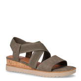 Sandalo in ecopelle e tessuto con zeppa verde oliva | Boscaini Scarpe