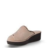 Ciabatta in tessuto con strass e zeppa ecru | Boscaini Scarpe
