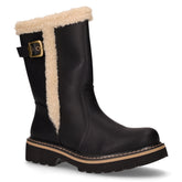 Stivaletto in ecopelle con bordo shearling nero | Boscaini Scarpe