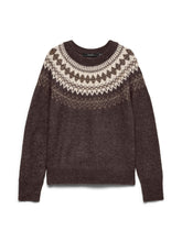 Maglione girocollo con motivo nordico in maglia marrone scuro | Boscaini Scarpe