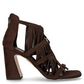 Sandalo con tacco in tessuto con frange moro - Sandali Con Tacco Donna | Boscaini Scarpe