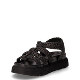 Sandalo in tessuto intrecciato con zeppa nero | Boscaini Scarpe