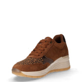 Sneaker in ecopelle e tessuto con zeppa cammello | Boscaini Scarpe