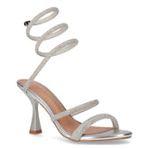 Sandalo gioiello con tacco in ecopelle argento - Sandali Con Tacco Donna | Boscaini Scarpe
