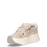 Mia sneaker in pelle e tessuto cipria beige bianco oro | Boscaini Scarpe