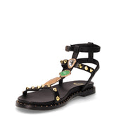 Sandalo in ecopelle con borchie e pietre nero | Boscaini Scarpe