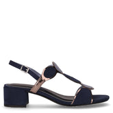 Sandalo con tacco in tessuto navy arancione beige | Boscaini Scarpe