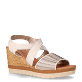 Sandalo in tessuto ed ecopelle con zeppa ghiaccio | Boscaini Scarpe