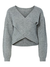 Maglione con scollo a V incrociato in maglia grigio | Boscaini Scarpe