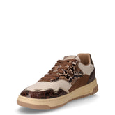 Sneaker in pelle ed ecopelle con stampa pitone marrone beige | Boscaini Scarpe