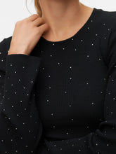 Maglia a costine con strass in tessuto nero | Boscaini Scarpe