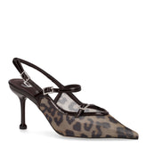 Slingback in tessuto ed ecopelle con tacco caffè | Boscaini Scarpe