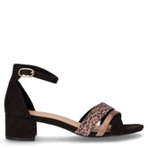 Sandalo in tessuto ecopelle nero leopardato | Boscaini Scarpe