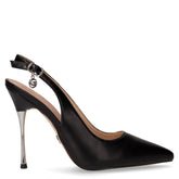 Slingback a punta con tacco in ecopelle nero | Boscaini Scarpe