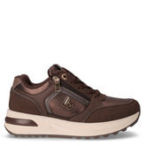 Sneaker in ecopelle e tessuto con zeppa marrone | Boscaini Scarpe