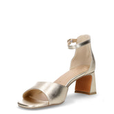 Sandalo con tacco in ecopelle laminata oro | Boscaini Scarpe