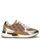 Sneaker in tessuto logato ed ecopelle beige platino | Boscaini Scarpe