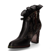 Tronchetto in pelle con decoro floreale nero | Boscaini Scarpe