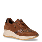 Sneaker in ecopelle e tessuto con zeppa cammello | Boscaini Scarpe