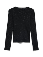 Maglia a costine con strass in tessuto nero | Boscaini Scarpe