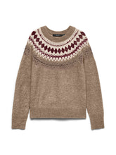 Maglione girocollo con motivo nordico in maglia beige | Boscaini Scarpe