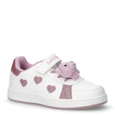 Orsetto sneaker in ecopelle con cuori glitter bambina bianco cipria | Boscaini Scarpe