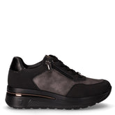 Sneaker in tessuto e pelle con zeppa metal nero grigio | Boscaini Scarpe
