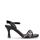 Sandalo in ecopelle e tessuto con tacco nero | Boscaini Scarpe