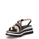 Sandalo in ecopelle con zeppa nero bianco argento | Boscaini Scarpe