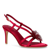 Sandalo in tessuto satinato con tacco fucsia - Sandali Con Tacco Donna | Boscaini Scarpe