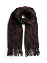 Sciarpa animalier con frange in tessuto nero marrone | Boscaini Scarpe
