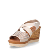 Sandalo in tessuto ed ecopelle con zeppa ghiaccio | Boscaini Scarpe