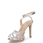 Sandalo con tacco in ecopelle argento | Boscaini Scarpe