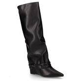 Stivale in ecopelle con risvolto e zeppa nero | Boscaini Scarpe