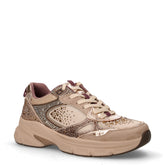 Sneaker in tessuto ed ecopelle con strass beige rosa | Boscaini Scarpe