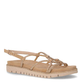 Sandalo in pelle e tessuto con strass sabbia glam | Boscaini Scarpe