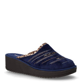 Ciabatta in tessuto con zeppa blu navy | Boscaini Scarpe