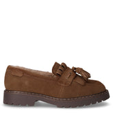 Mocassino in pelle con frangia e nappine cammello | Boscaini Scarpe