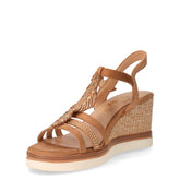 Sandalo in tessuto con zeppa cammello | Boscaini Scarpe