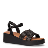 Sandalo zeppa in tessuto ed ecopelle nero - TOO LIKE | Boscaini Scarpe