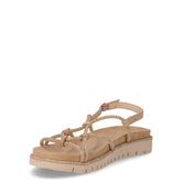Sandalo in pelle e tessuto con strass sabbia glam | Boscaini Scarpe