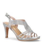 Sandalo con tacco in tessuto argento | Boscaini Scarpe