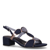 Sandalo con tacco in tessuto navy arancione beige - Sandali Con Tacco Donna | Boscaini Scarpe